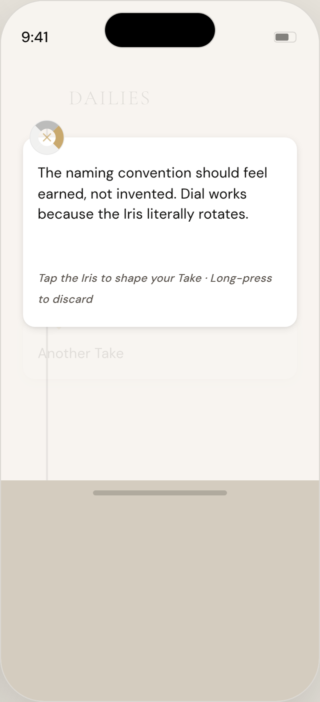 Editing a Take in Catchlight, one item that can be a note, a task, and a reminder at once.